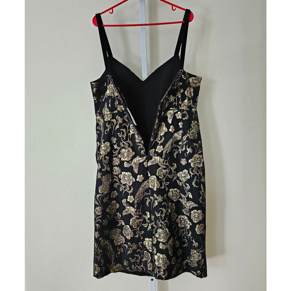 MAEVE Antropologie NWT Black & Gold Slim Jacquard Botanical Mini Dress Sz 14 - Picture 3 of 16